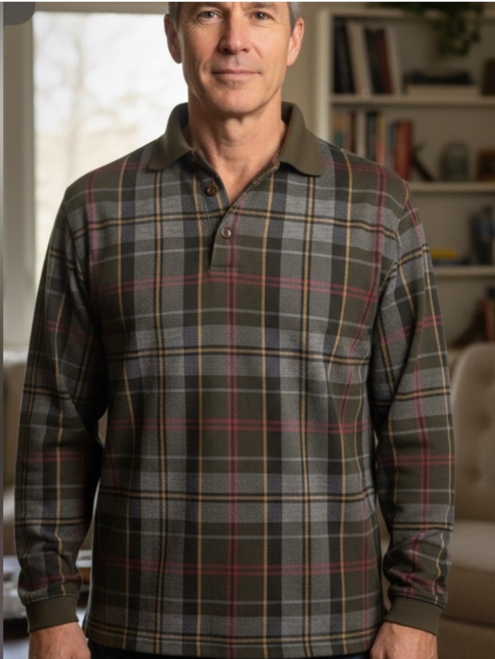 Christopher Rand Vintage
Men's Plaid long sleeve Polo Shirt olive size Small